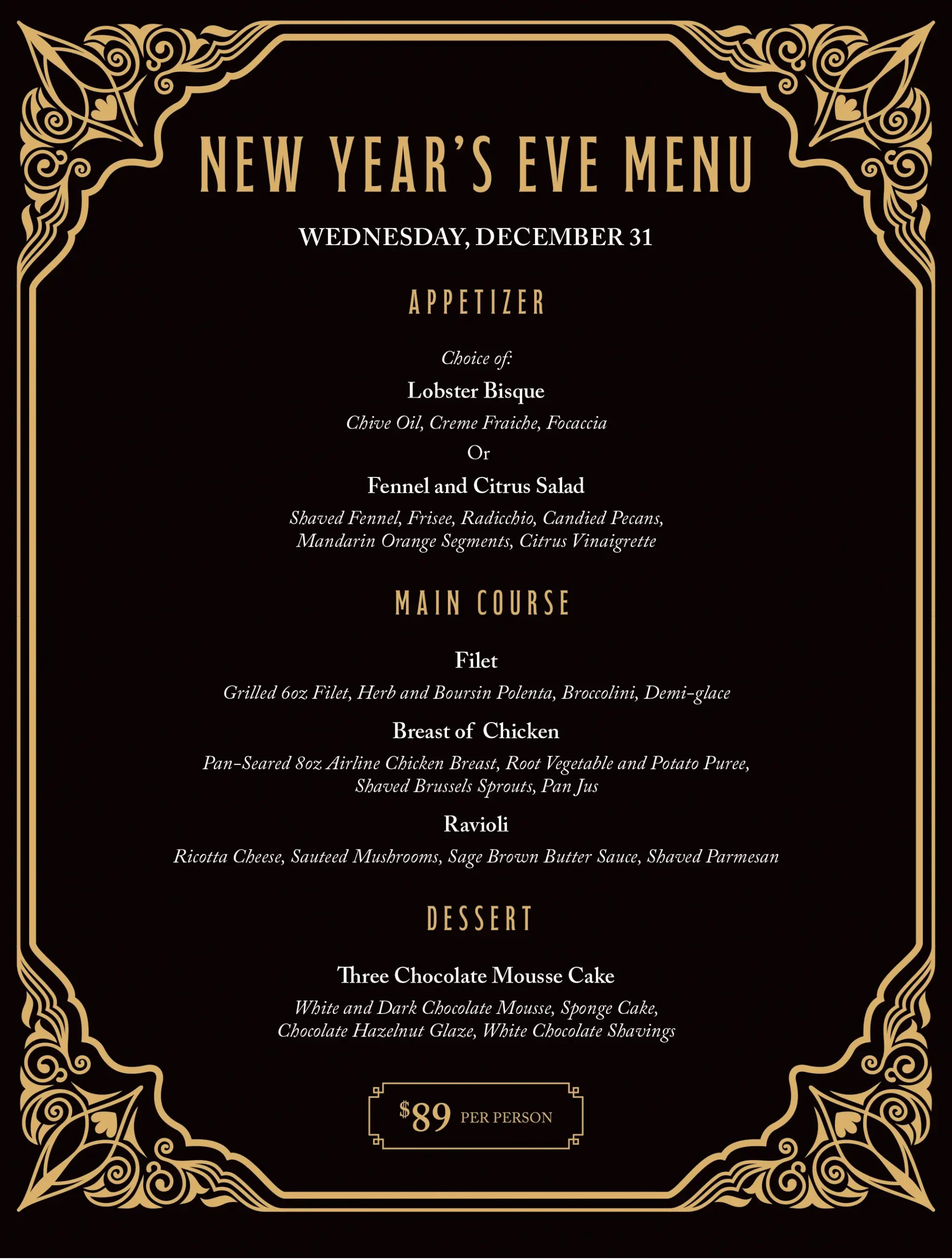 PalaMesa NYE Menu