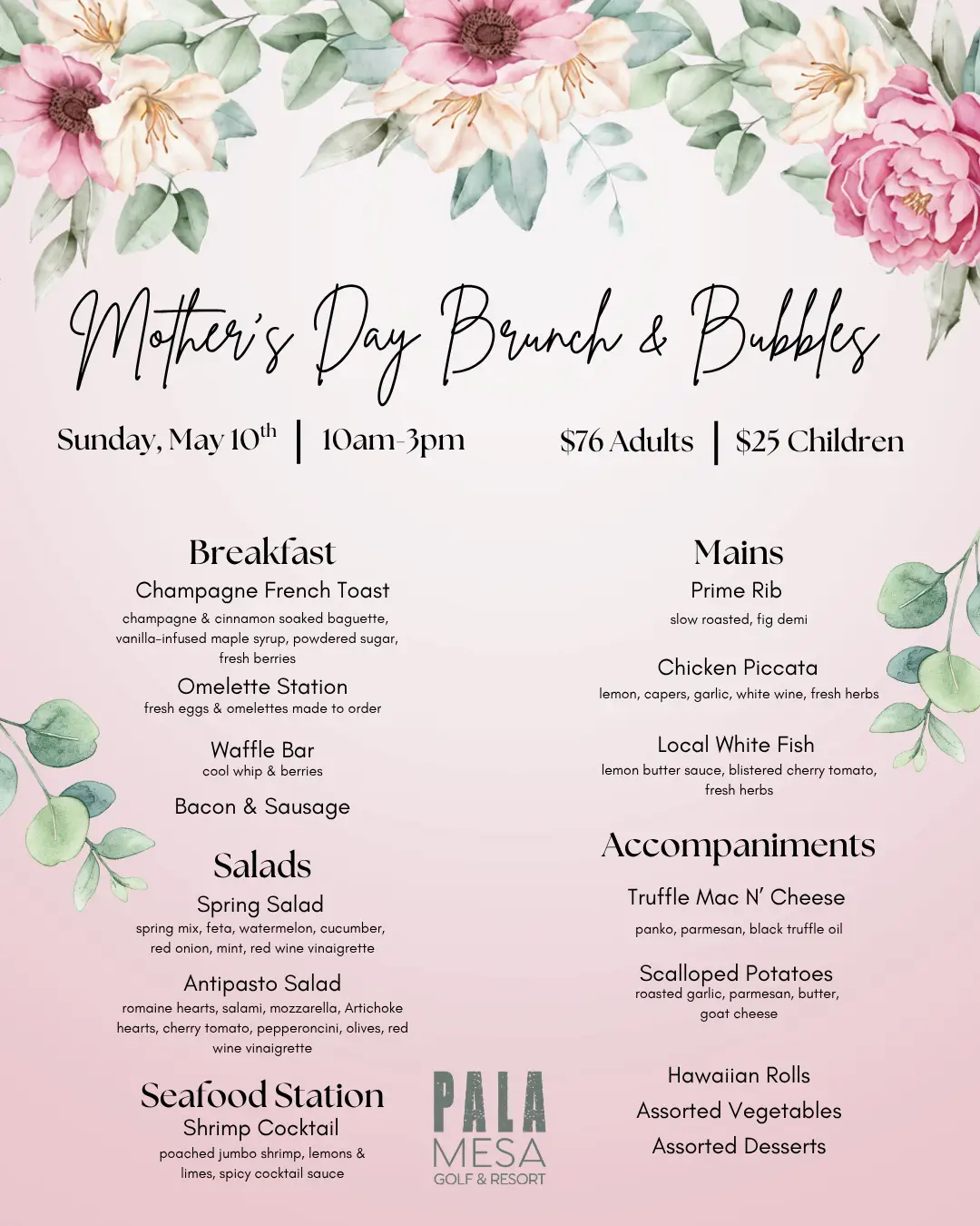 Mothers Day Menu