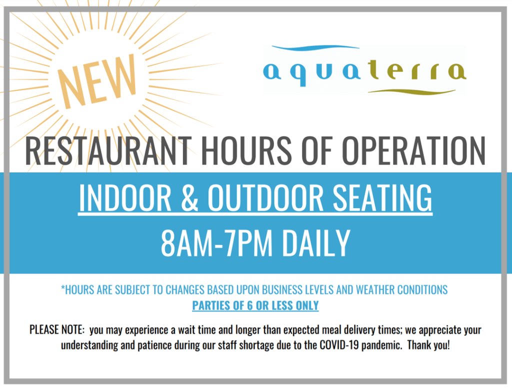 Aquaterra Restaurant Hours of Operation 2022